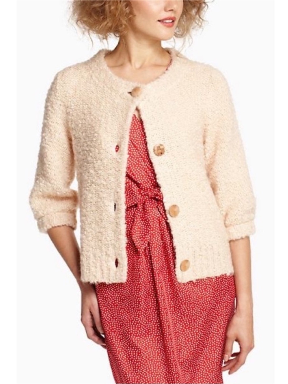 NWT Anthropologie HWR Monogram Beige Boucle Sweater